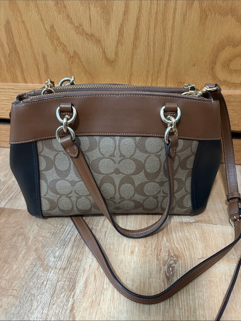 Coach Brown/Black Signature Brooke Caryall Satchel Crossbody Purse - Picture 5 of 7